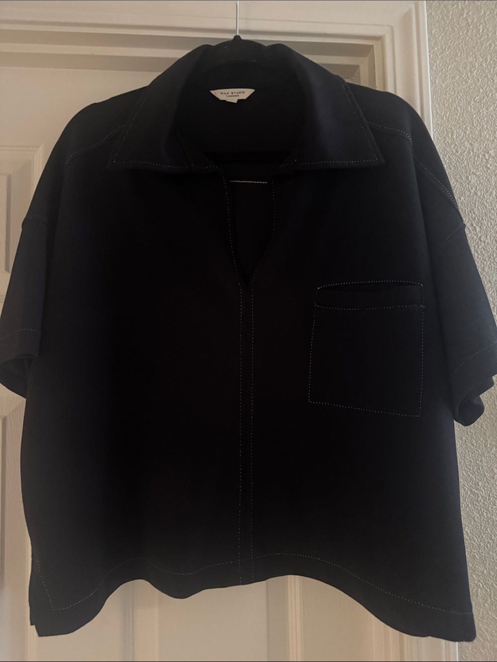 Max Studio London  Black Short-Sleeve Boxy Top